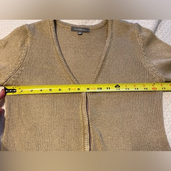 NY Collection Beige Button up Cardigan V-Neck Sweater, Small - Picture 7 of 8